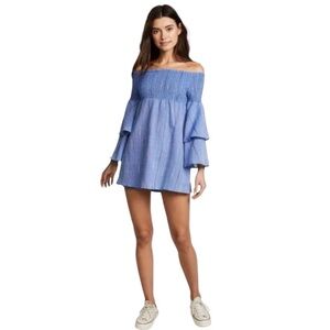 Red Carter Carley Off-the-shoulder Blue Ruched Mini Dress with Ruffles size XS